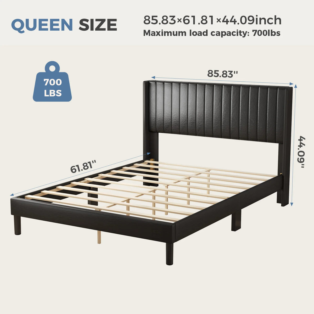 JHK Modern Wingback Platform Bed Frame With Upholstered Headboard Design