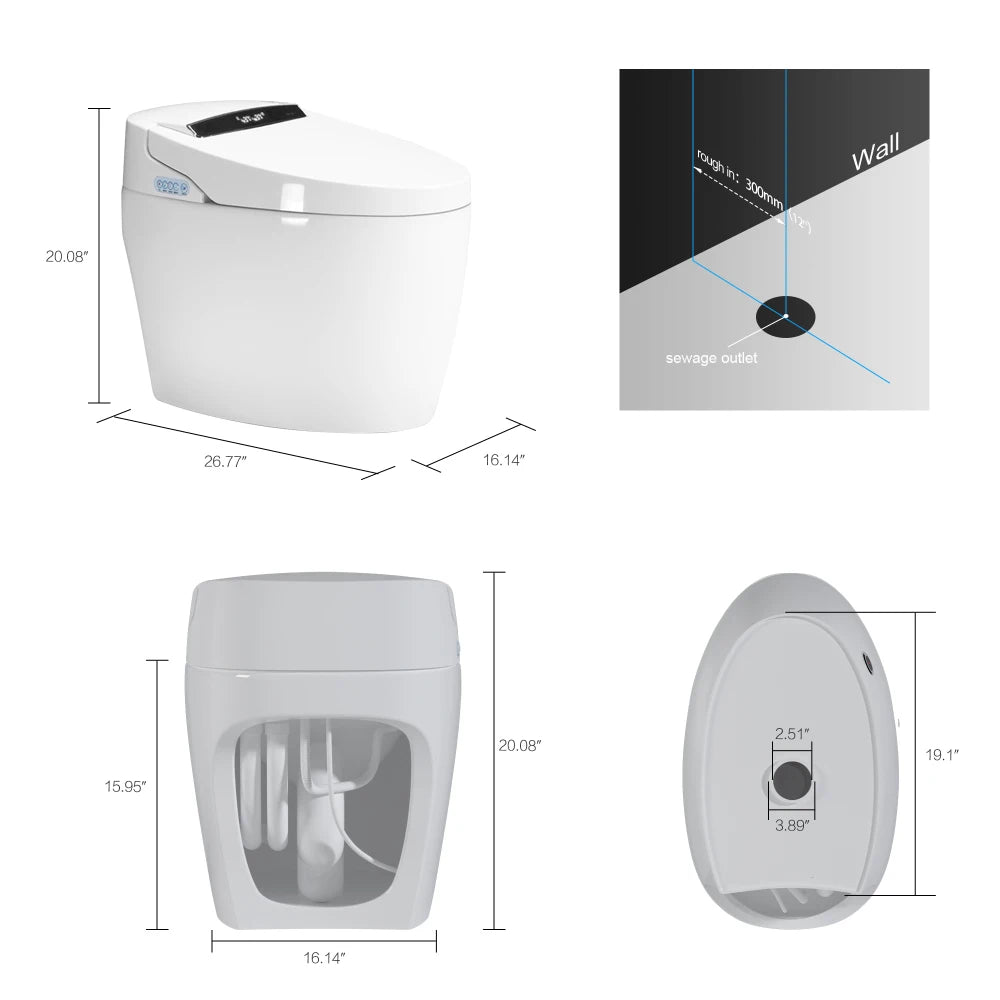 Automatic Ceramic Smart Toilet With Heated Bidet And Auto Lid