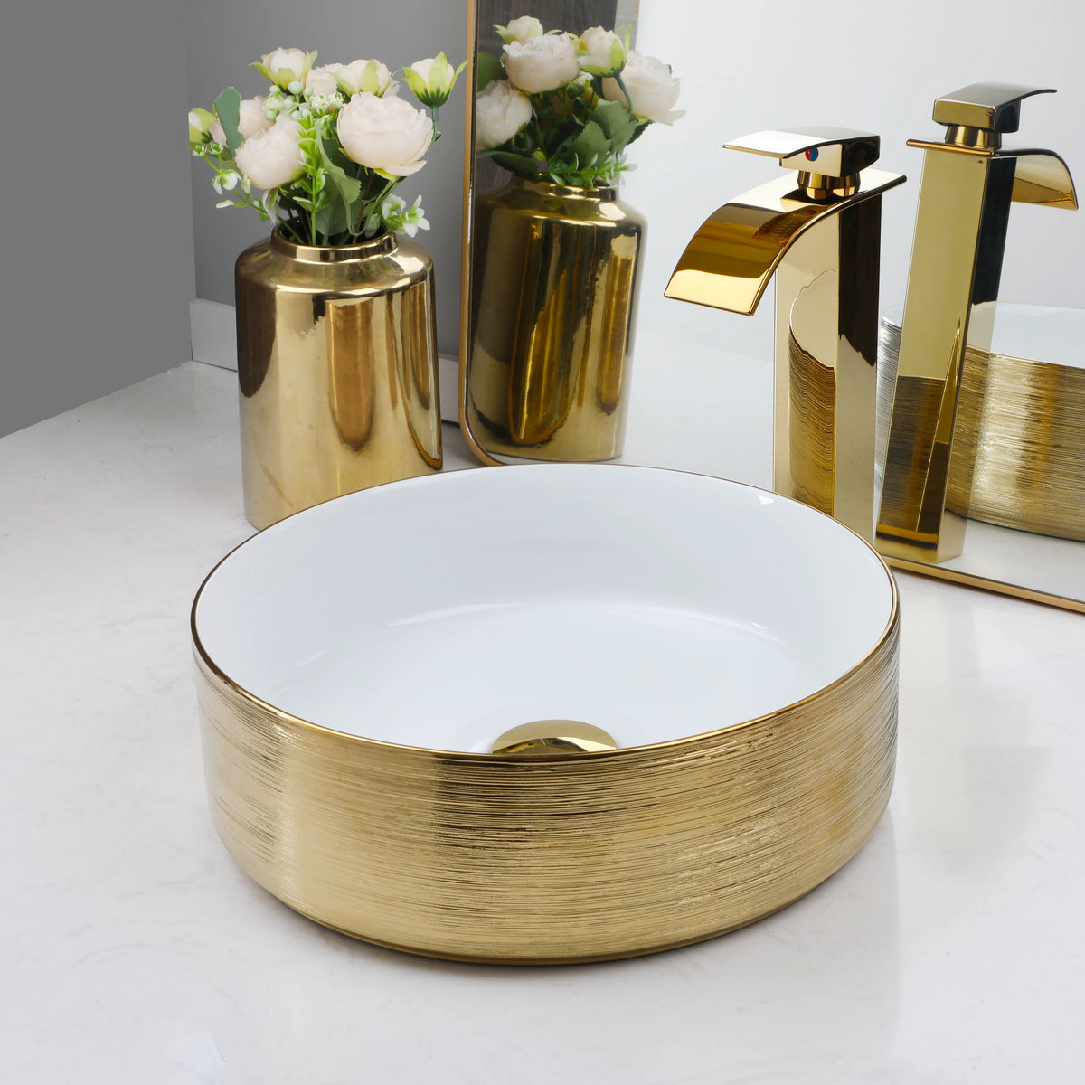 KEMAIDI Ceramic Vessel Sink With Faucet Bathroom Counter Basins