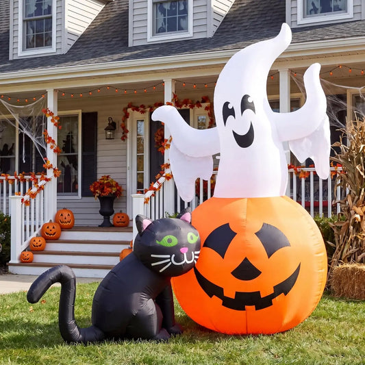 Joiedomi Lighted Ghost On Pumpkin With Black Cat Halloween Decor