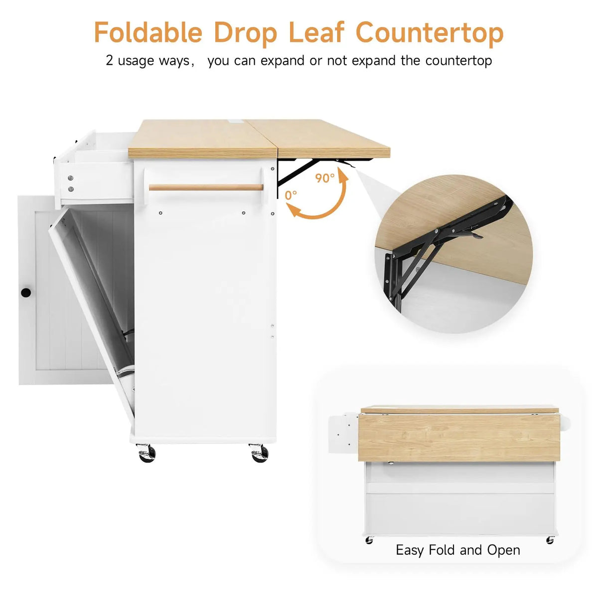 Onbrill Rolling Kitchen Island Cart With Power Outlet Spice Rack