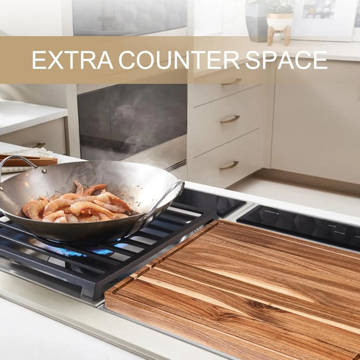 TWISTER.CK EXTRA LARGE WOOD CUTTING BOARD JUICE GROOVE HANDLE
