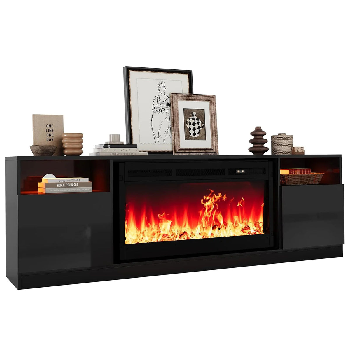 Adoolla Modern Fireplace TV Stand With Integrated Electric Heater Console