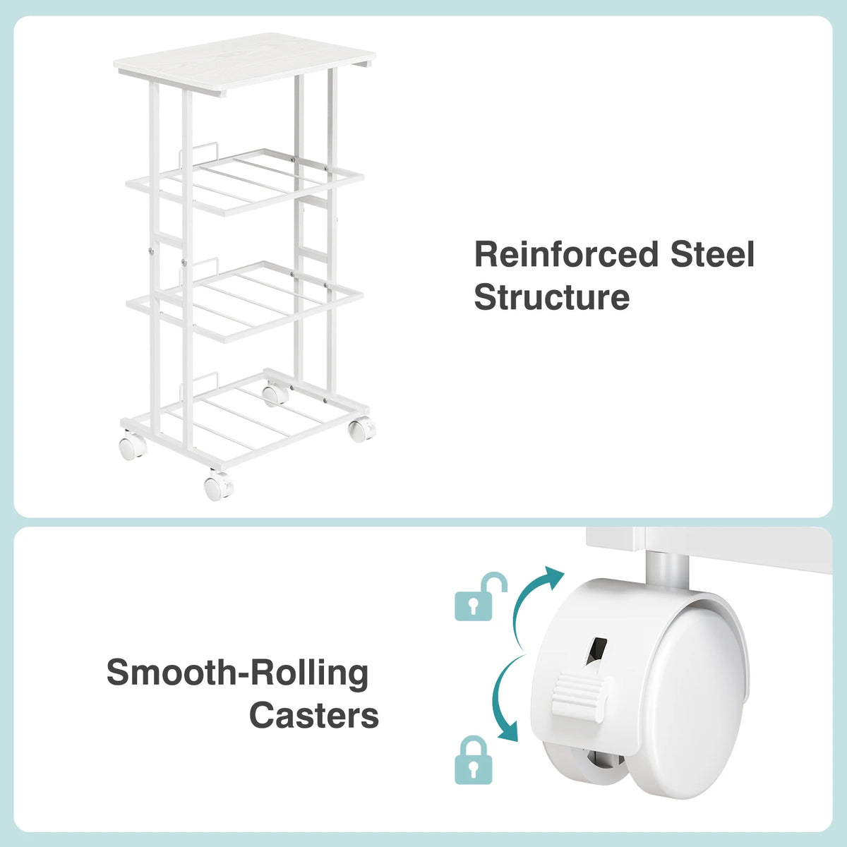 JHK 3 Drawer Rolling Dresser Storage Cabinet Steel Frame Organizer