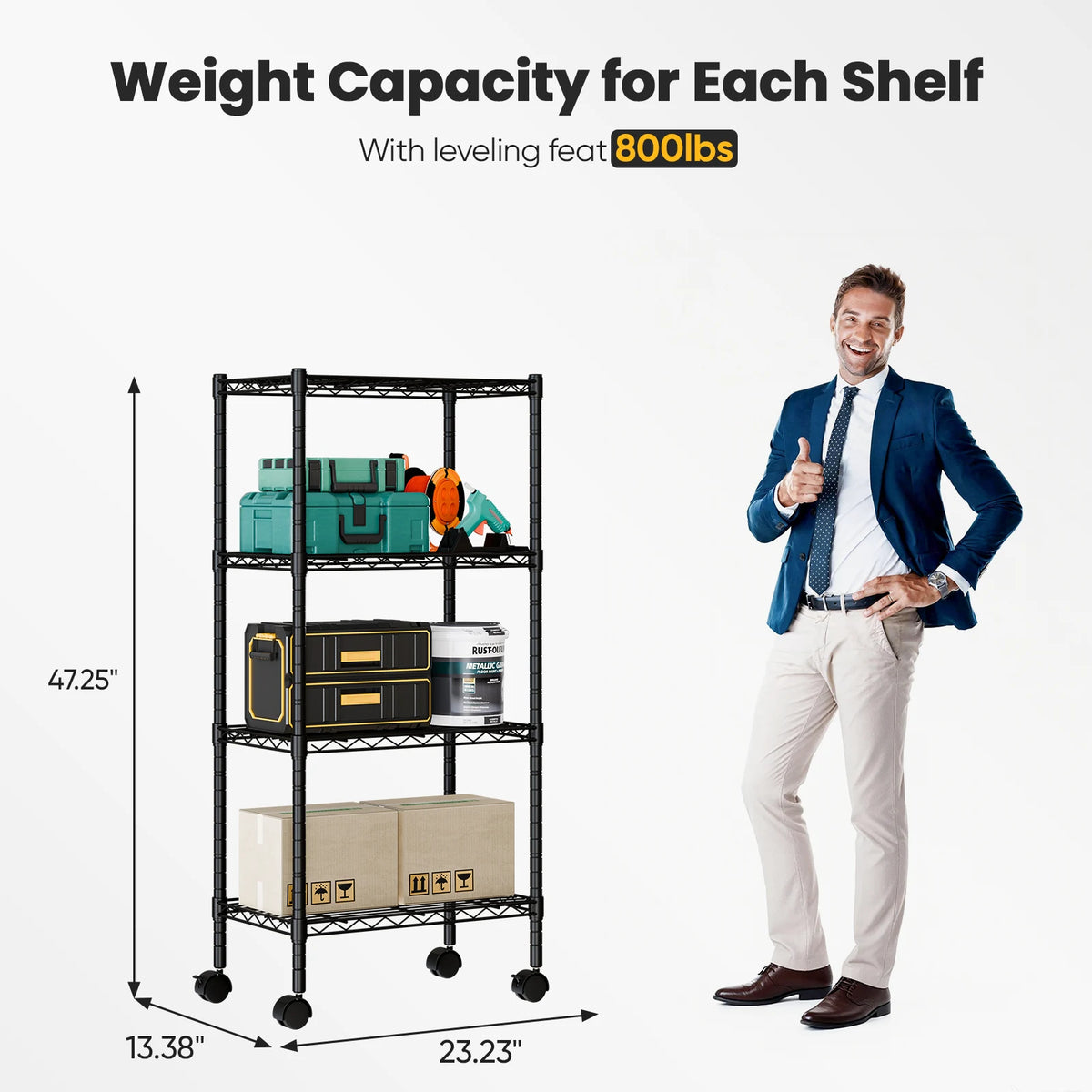 JHK Heavy Duty Metal Grid Bookshelf With Lockable Wheels Rack