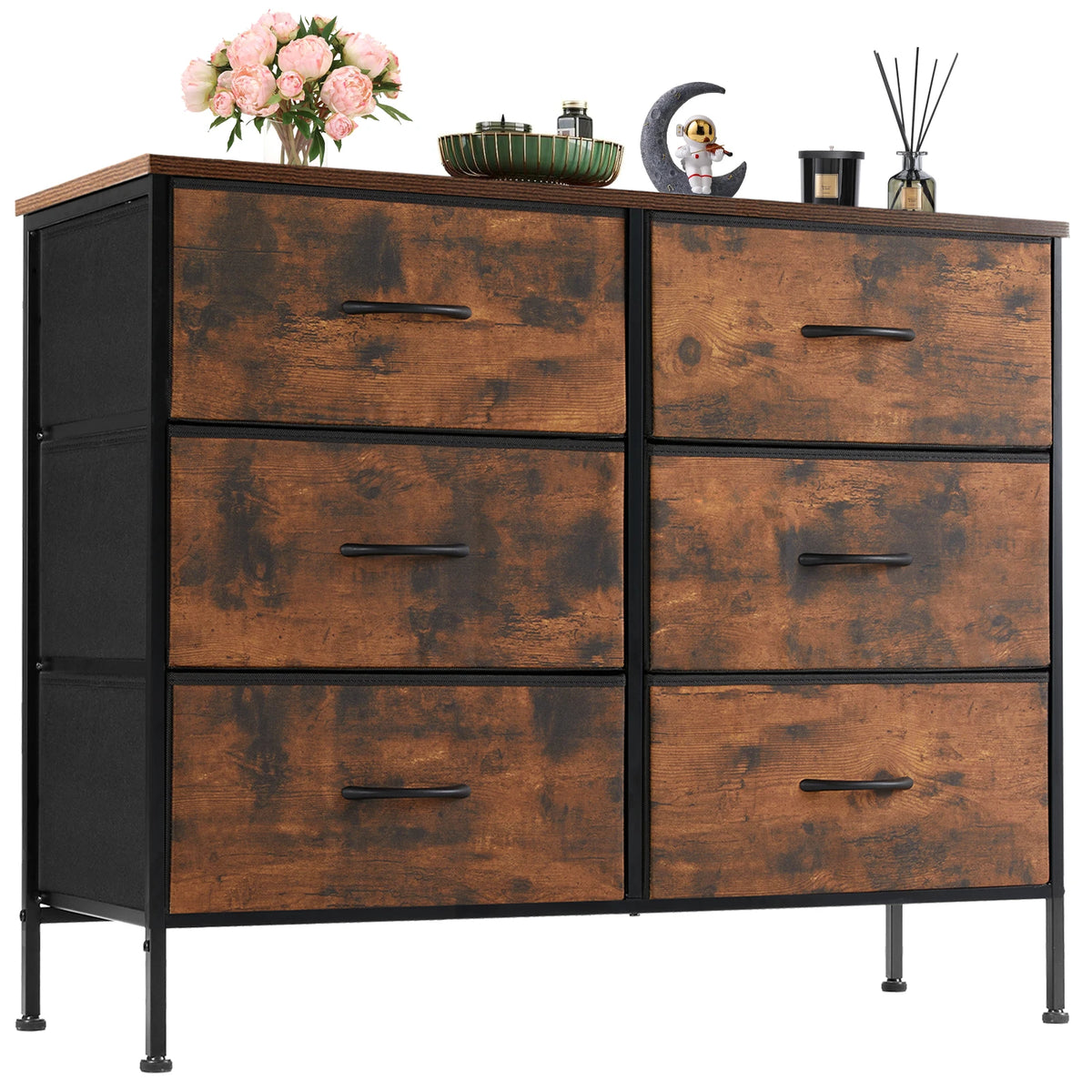 JHK Modern Six Drawer Fabric Nightstand Storage Cabinet