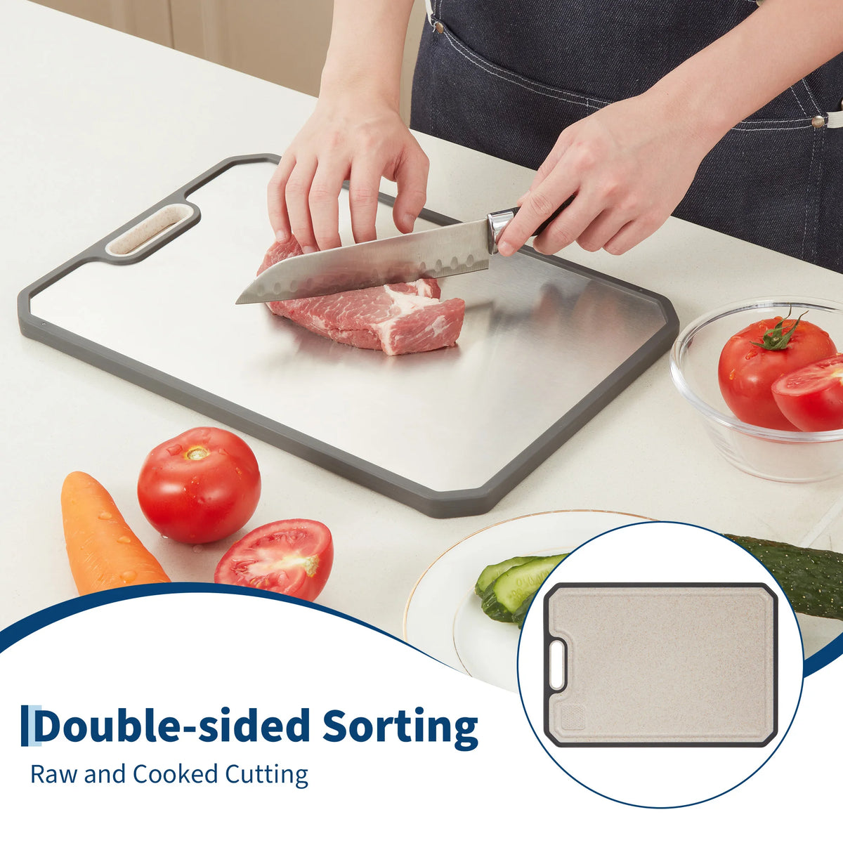 Double Sided Stainless Steel Cutting Board For Meat And Vegetables