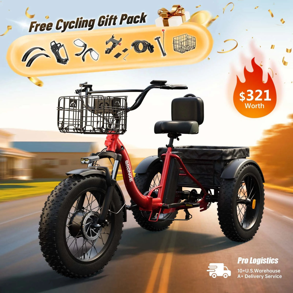 Qronge Electric Tricycle Featuring 1200W Motor And Battery