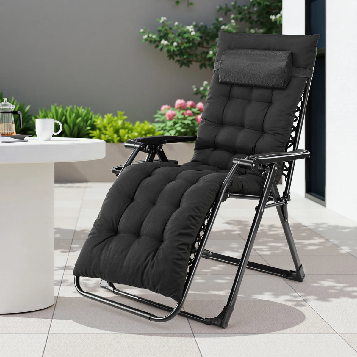 JHK Zero Gravity Recliner Folding Patio Lounge Chair Cup Holder
