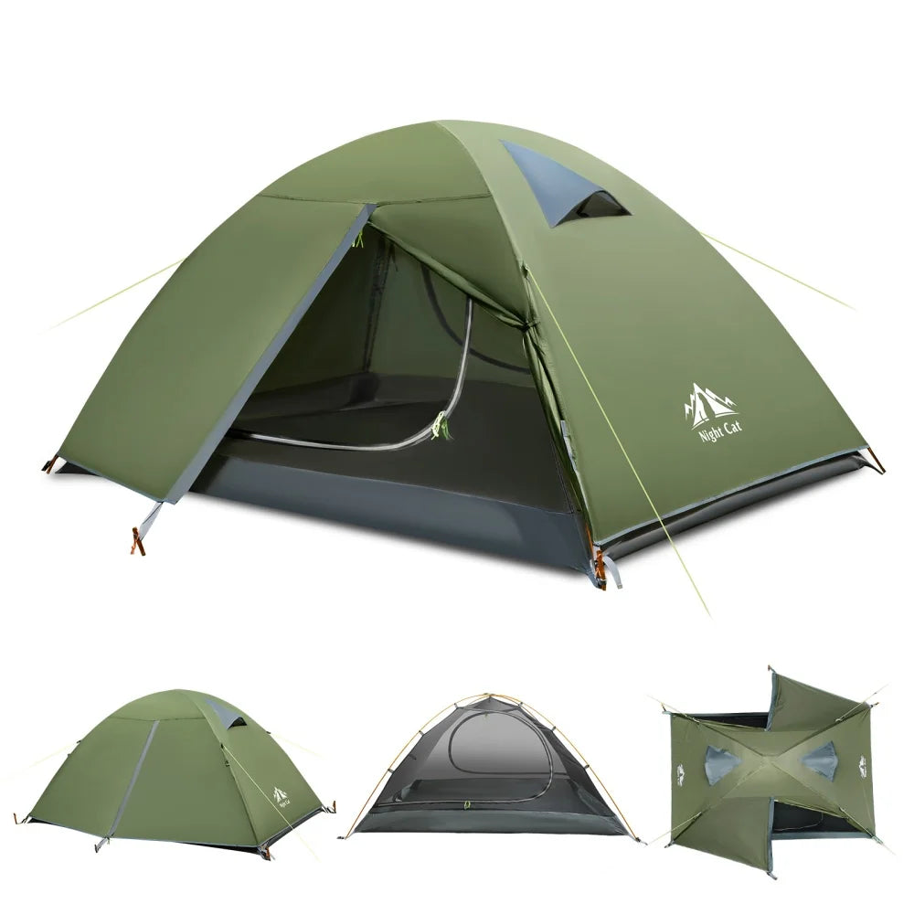 Night Cat Waterproof Backpacking Tent With Rainfly And Aluminum Poles