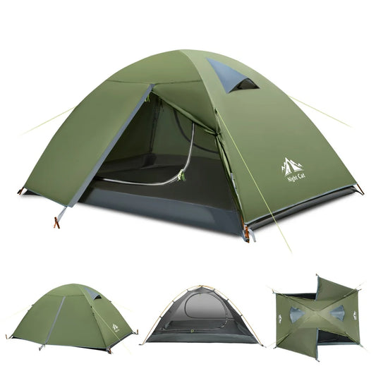 Night Cat Waterproof Backpacking Tent With Rainfly And Aluminum Poles