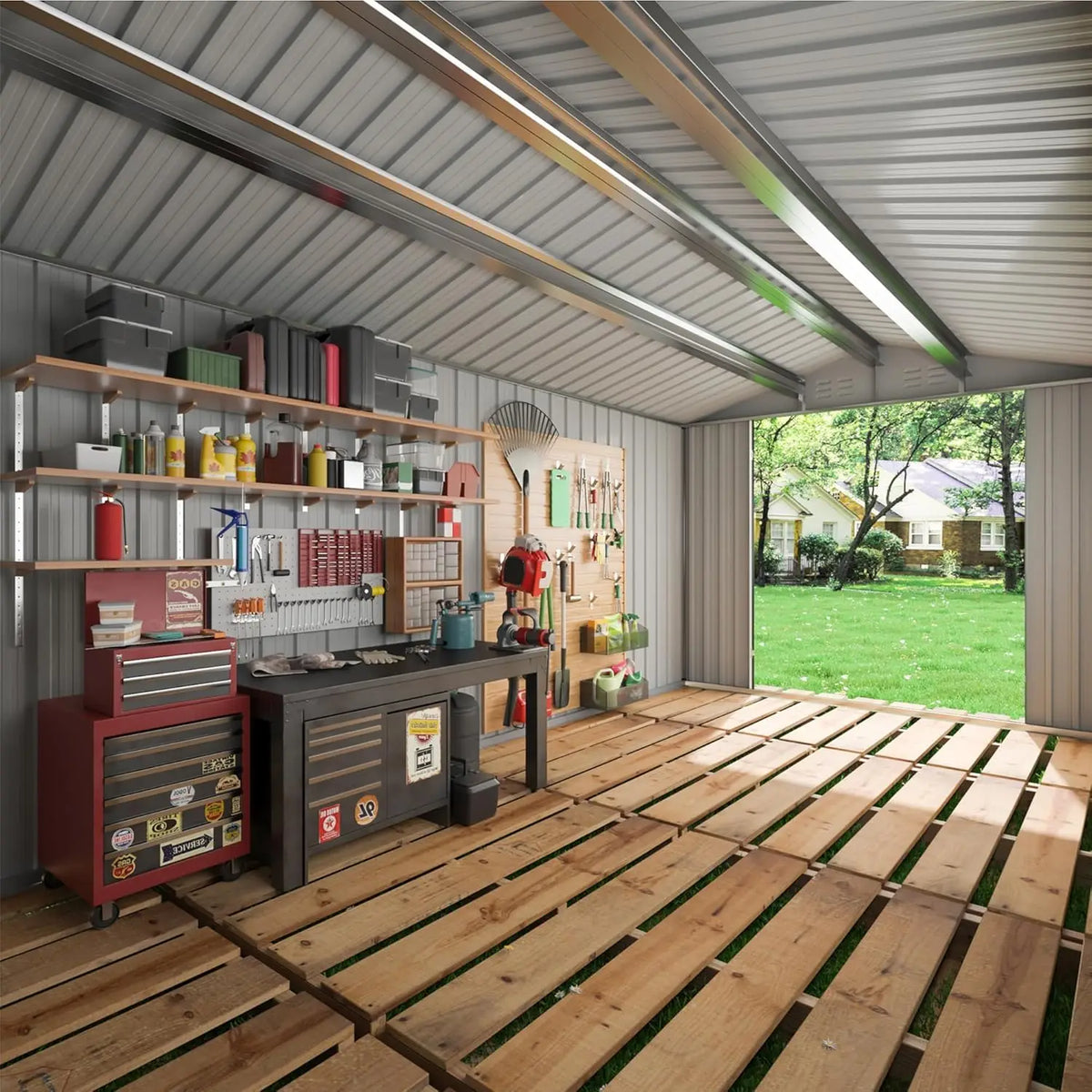 VIWAT Heavy Duty Metal Outdoor Storage Shed With Lockable Door