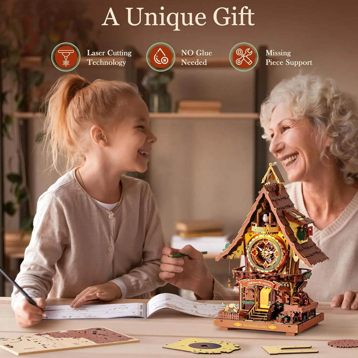 Robotime 3D Wooden Cuckoo Clock Puzzle Kit With Working Bird
