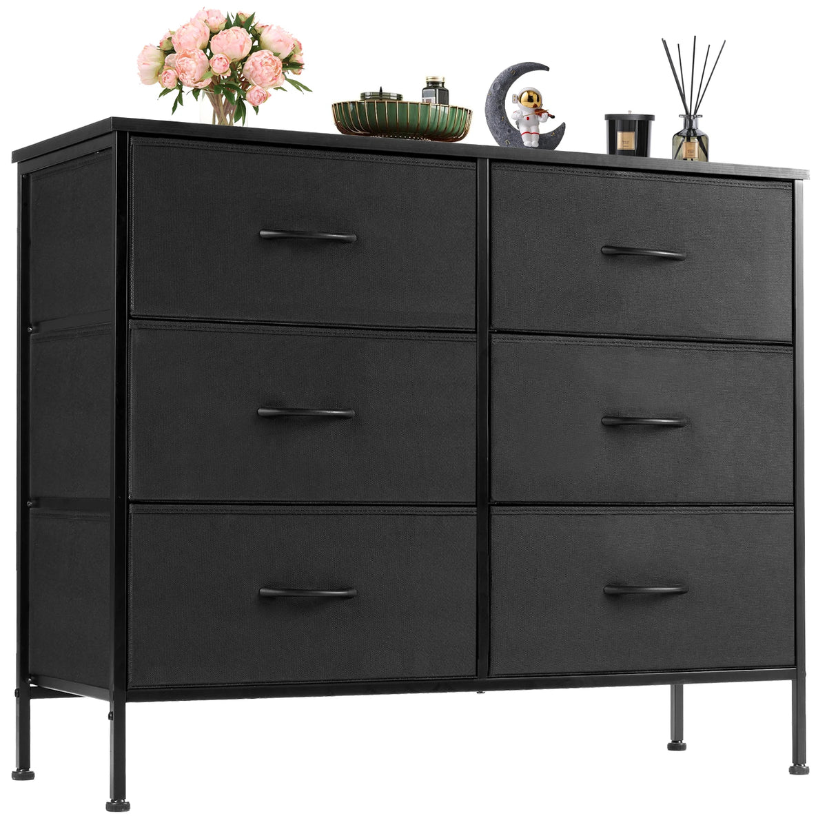JHK Modern Six Drawer Fabric Nightstand Storage Cabinet