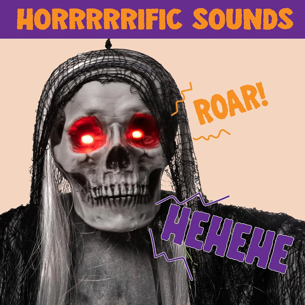 Joyfy Animated Hanging Grim Reaper With Glowing Eyes And Sound