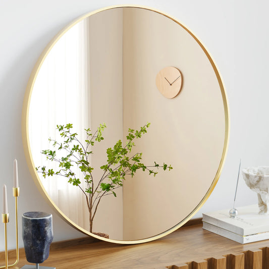 JHK Modern Round Vanity Mirror with Tempered Metal Frame