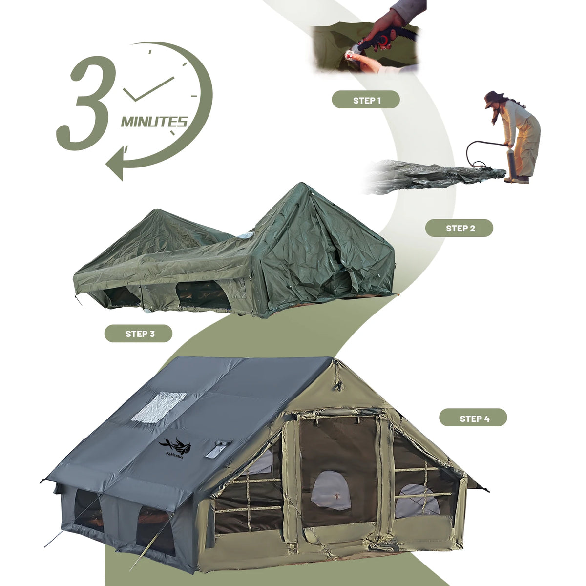 Pakicetus Quick Setup Waterproof Inflatable Camping Tent For Families