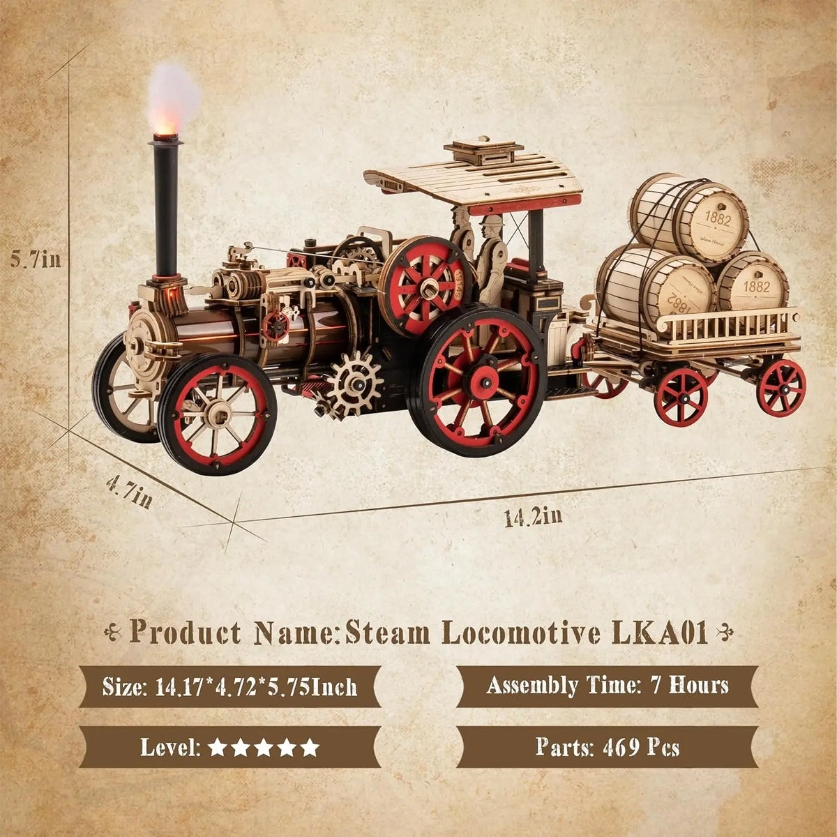 Robotime 3D Wooden Steam Locomotive Building Kit For Adults