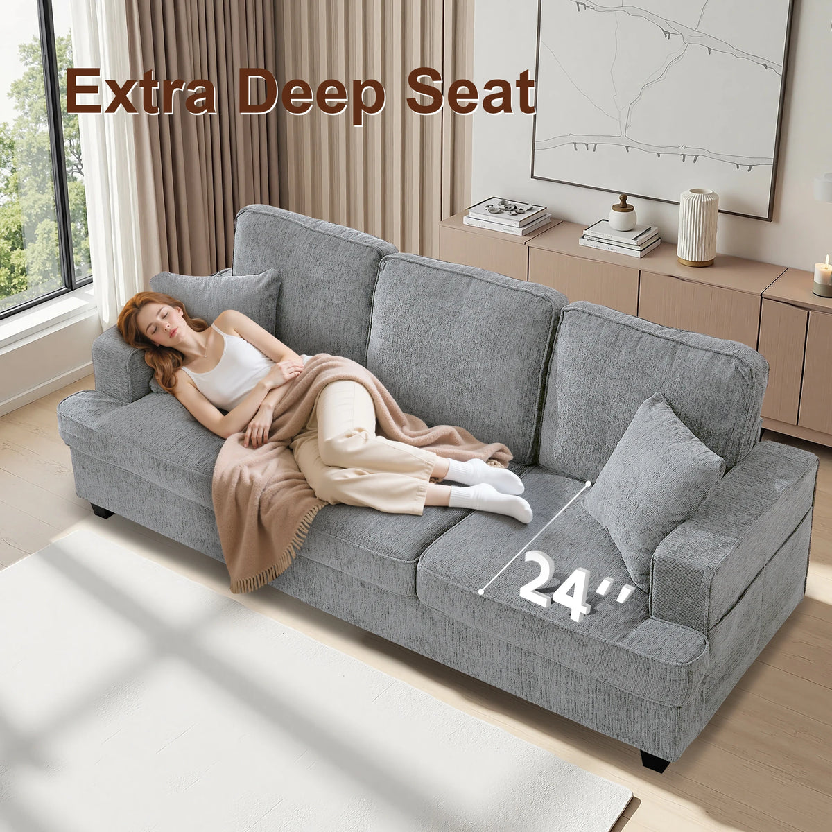 Modern Chenile Cloud Couch Sofa Featuring Sturdy Wooden Frame