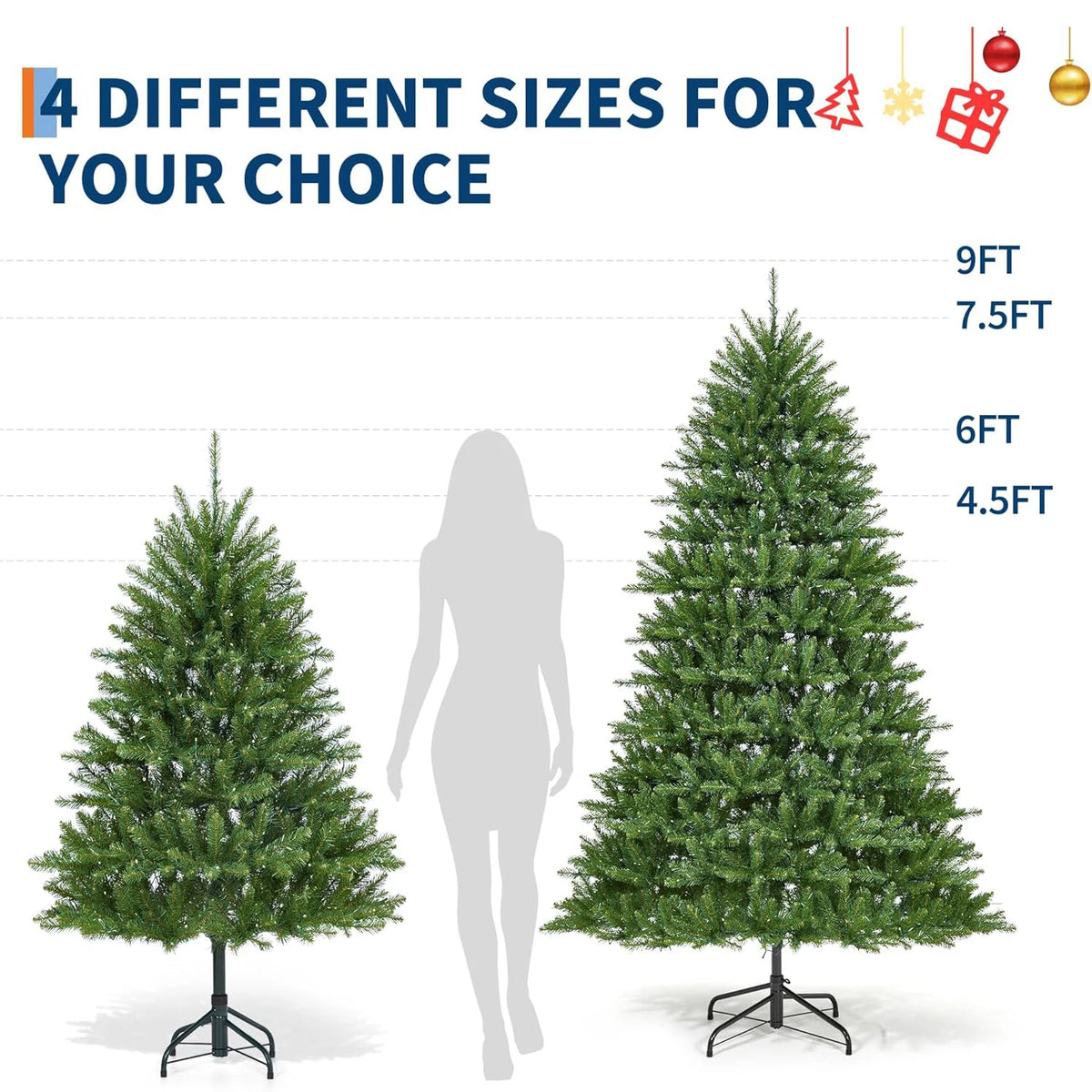 HiMISS Prelit Artificial Christmas Tree With Lights And Foldable Stand