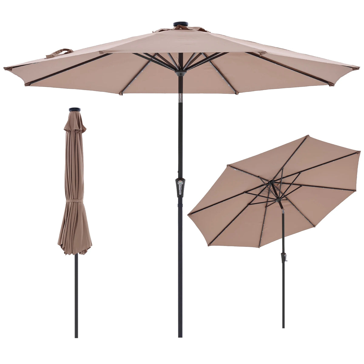 JHK Solar Patio Umbrella With LED Lights And Tilt Crank