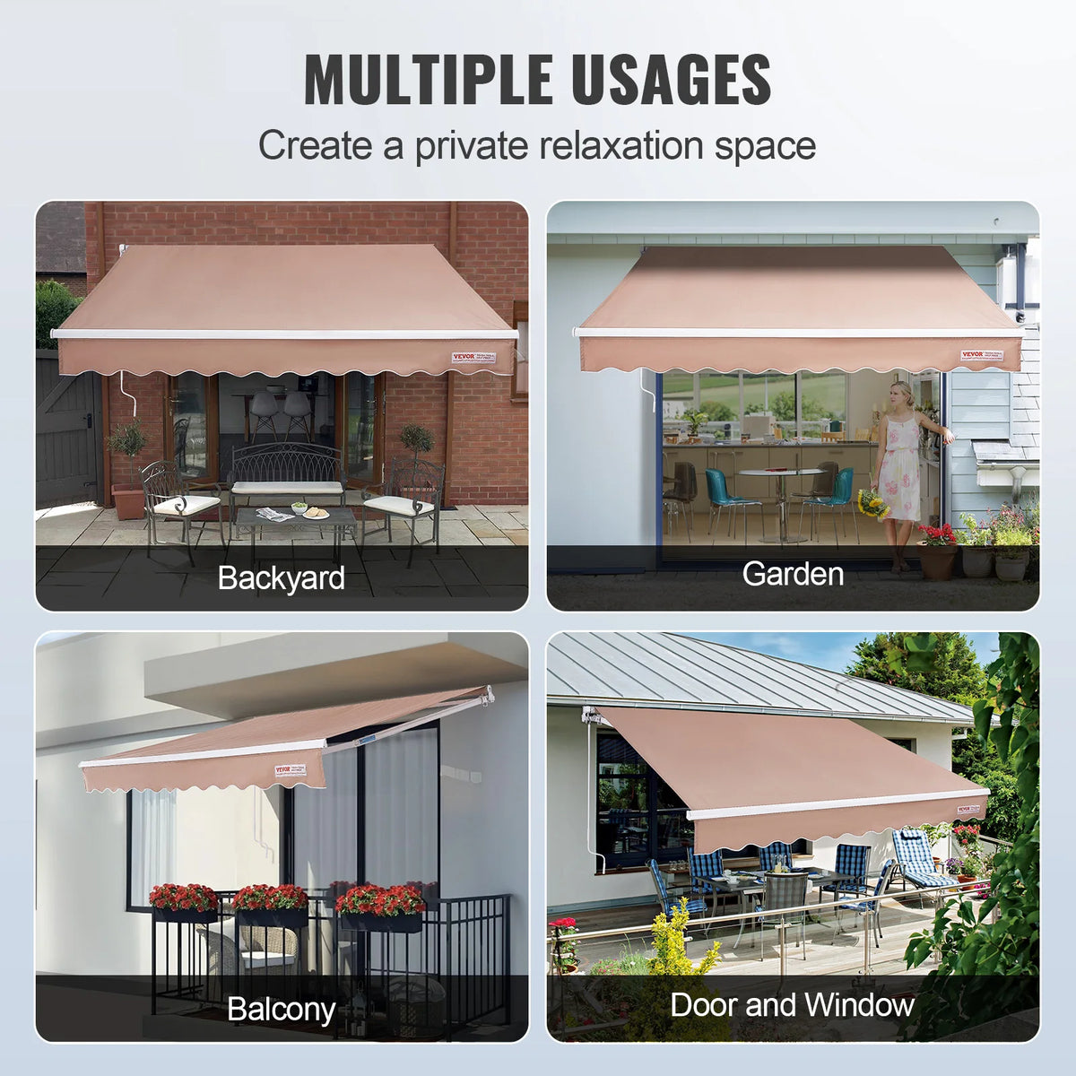 Succebuy Manual Retractable Awning Outdoor Water Resistant Sun Shade