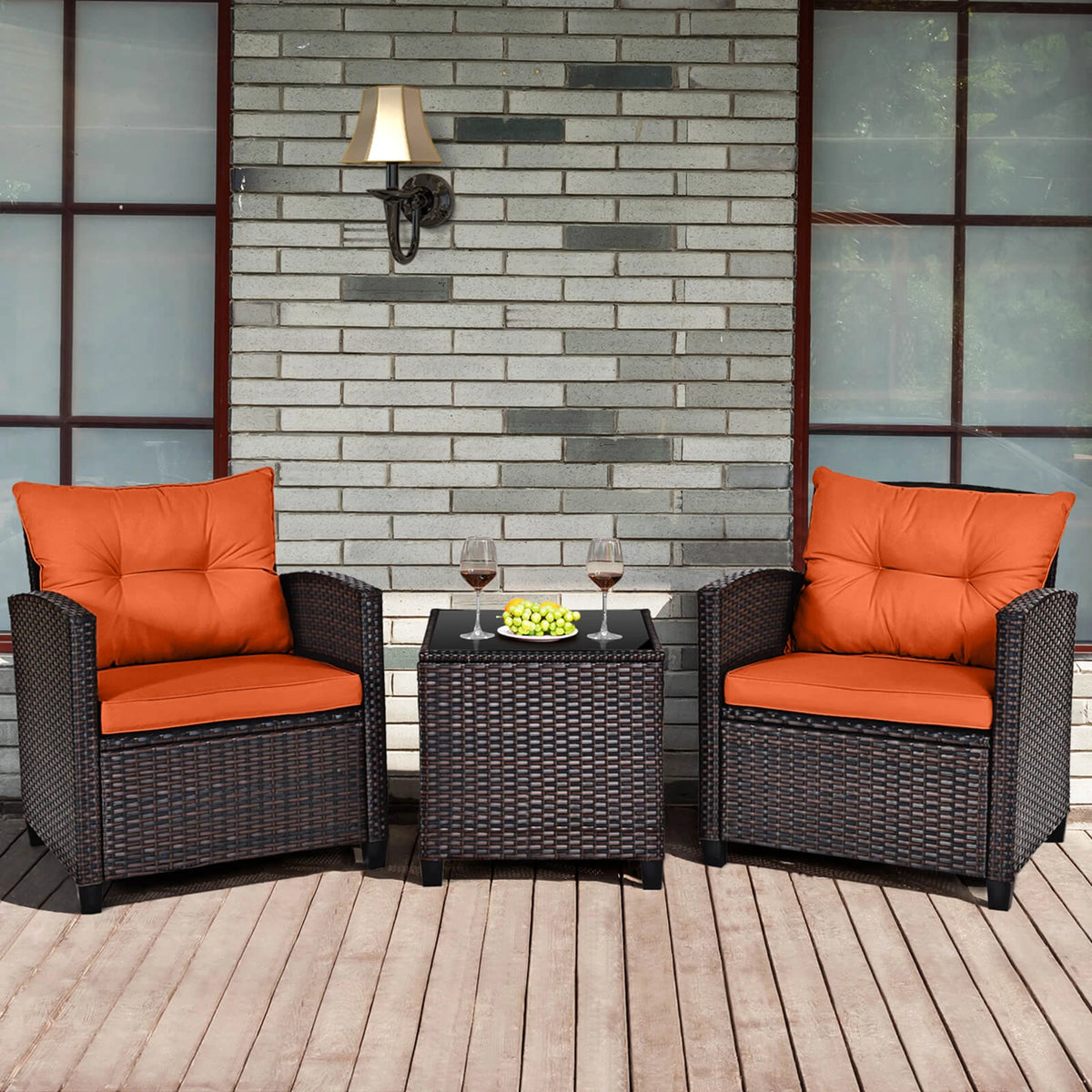 Homasis Outdoor Rattan Cushioned Conversation Sofa Set