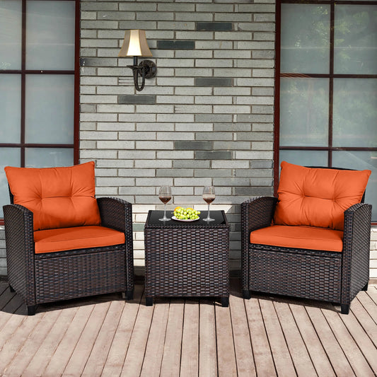 Homasis Outdoor Rattan Cushioned Conversation Sofa Set