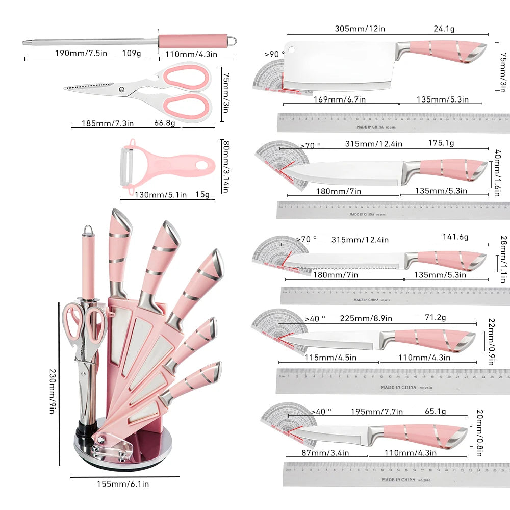 ZENG 9-Piece Stainless Steel Kitchen Knife Set With Accessories
