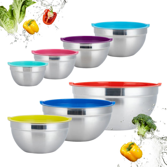 Stainless Steel Mixing Bowls With Airtight Lids For Kitchen Use