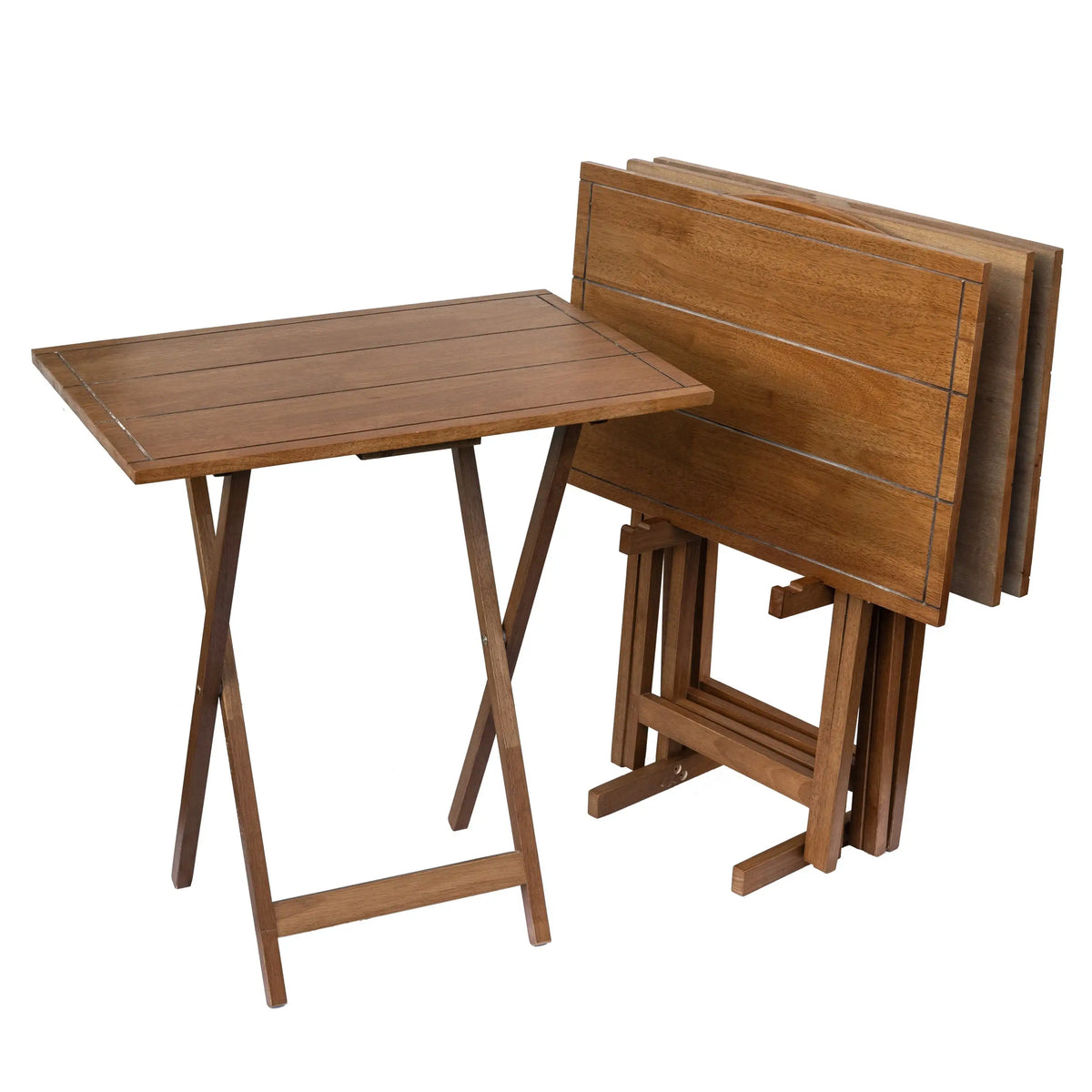 Mainstays Farmhouse Rubberwood Folding TV Tray Set With Storage Rack