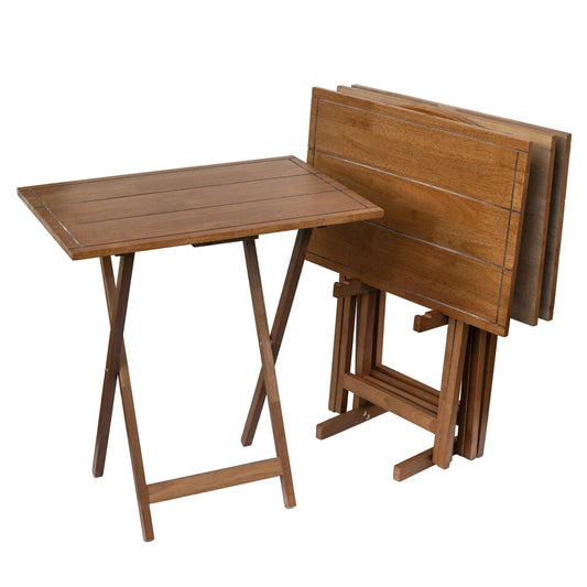 Mainstays Farmhouse Rubberwood Folding TV Tray Set With Storage Rack
