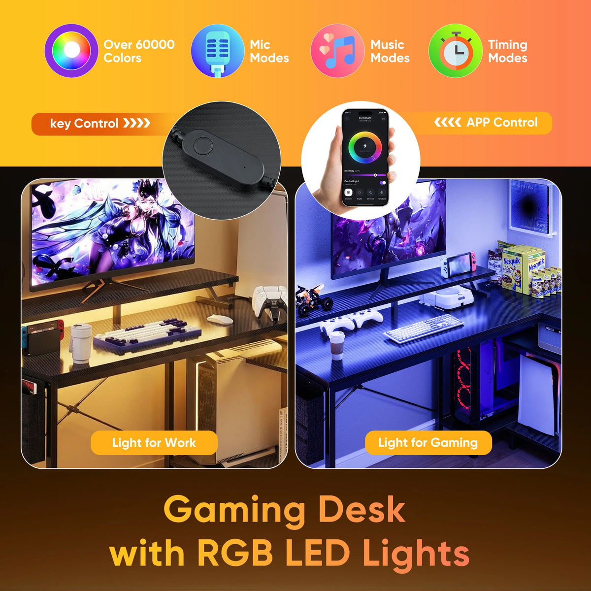 JHK L Shaped Computer Desk With Storage And LED Lights