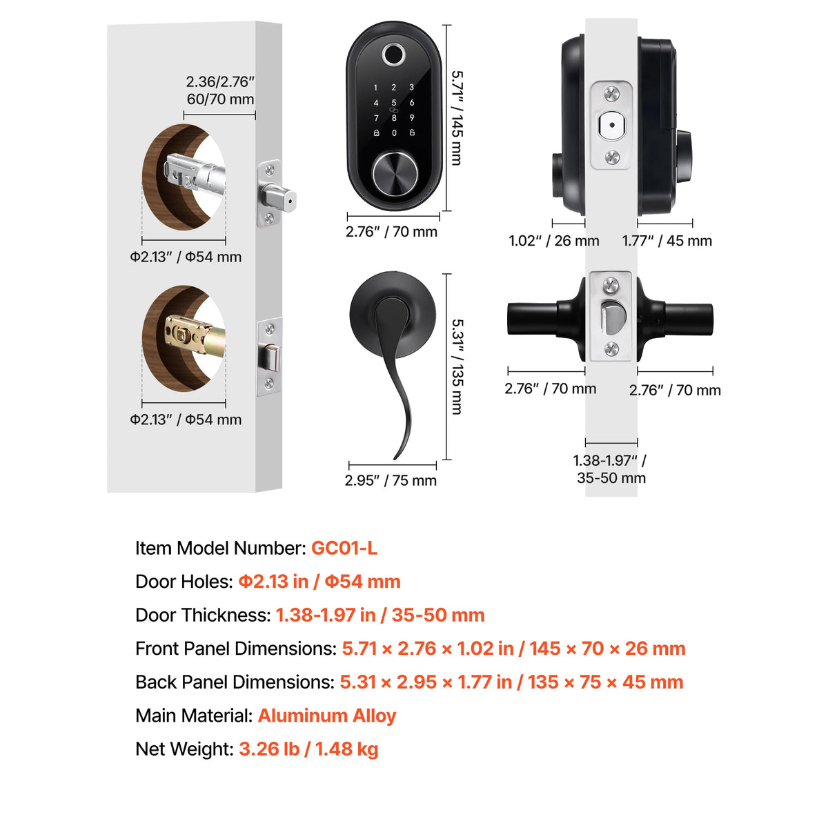 SucceBuy Electronic Fingerprint Door Lock With Touchscreen Auto Locking