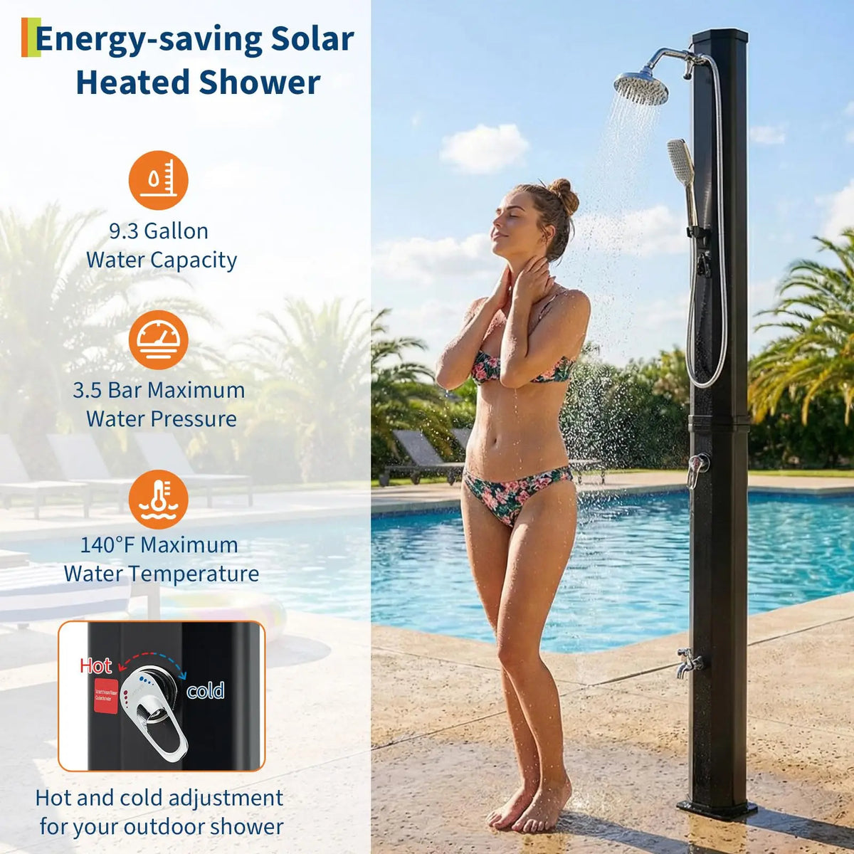 HiMISS Solar Heated Pool Shower Freestanding Outdoor Pool Side Shower