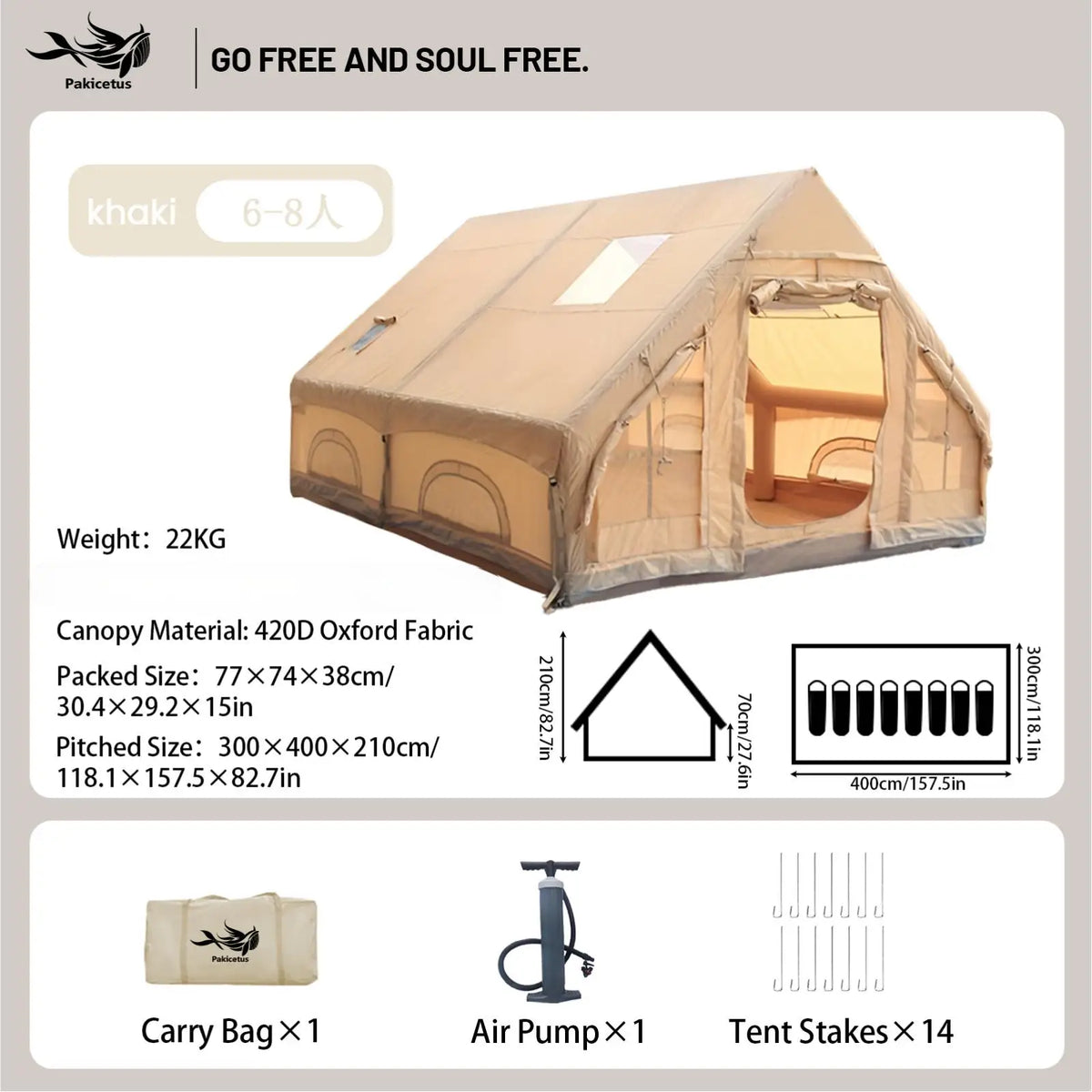 Pakicetus Quick Setup Waterproof Inflatable Camping Tent For Families