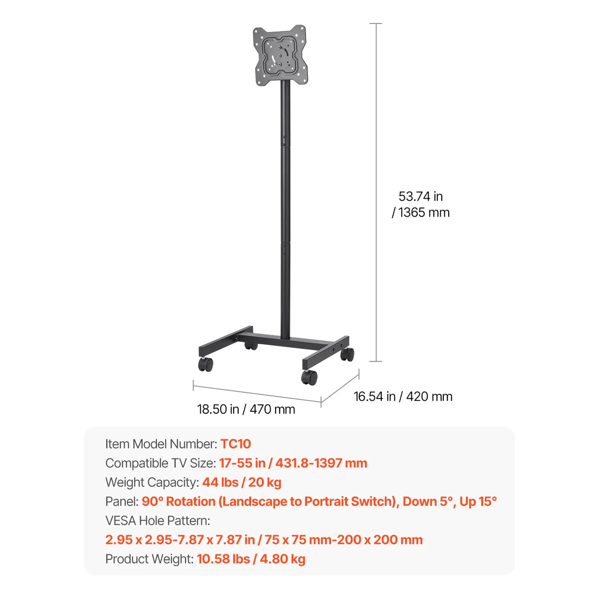 SucceBuy Portable Rolling TV Stand With Smooth Wheels
