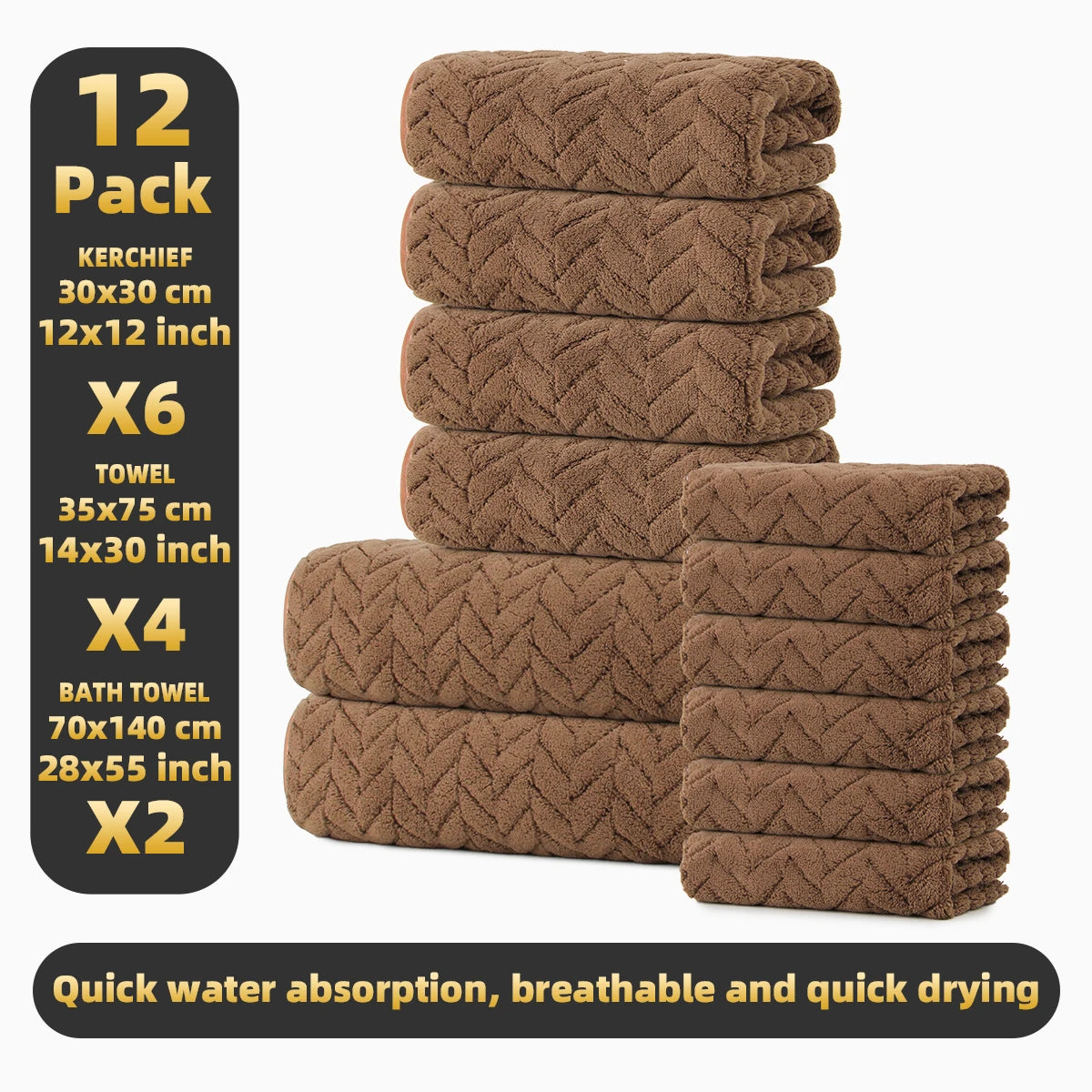 Premium 12 Piece Microfiber Bath Towel Set For Bathroom Use