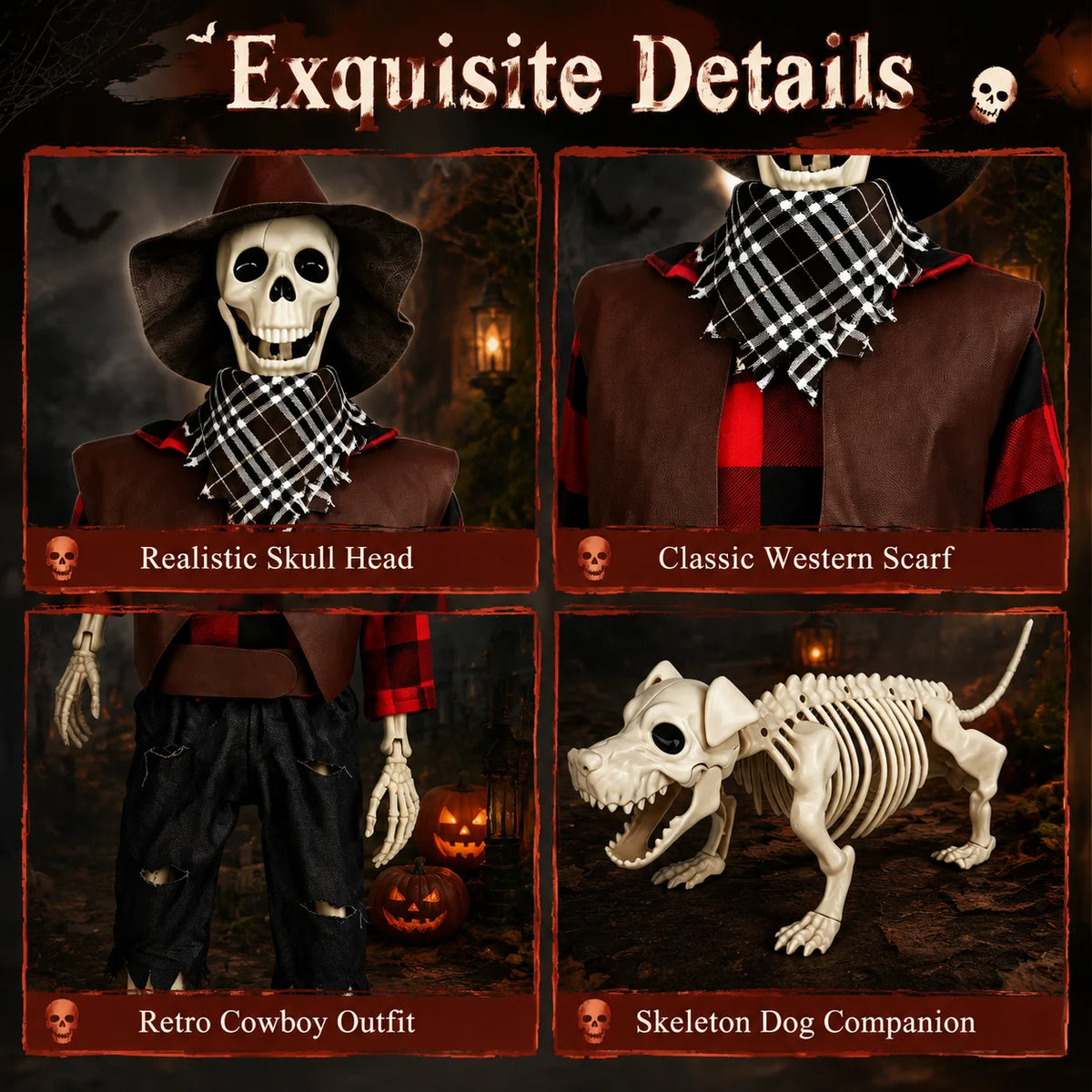Posable Cowboy Skeleton With Dog Halloween Outdoor Decorations
