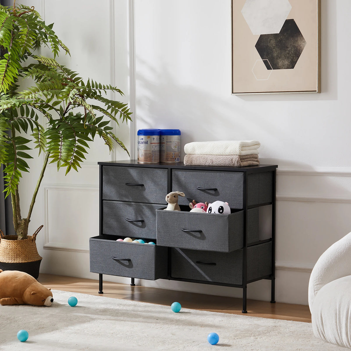 JHK Modern Six Drawer Fabric Nightstand Storage Cabinet