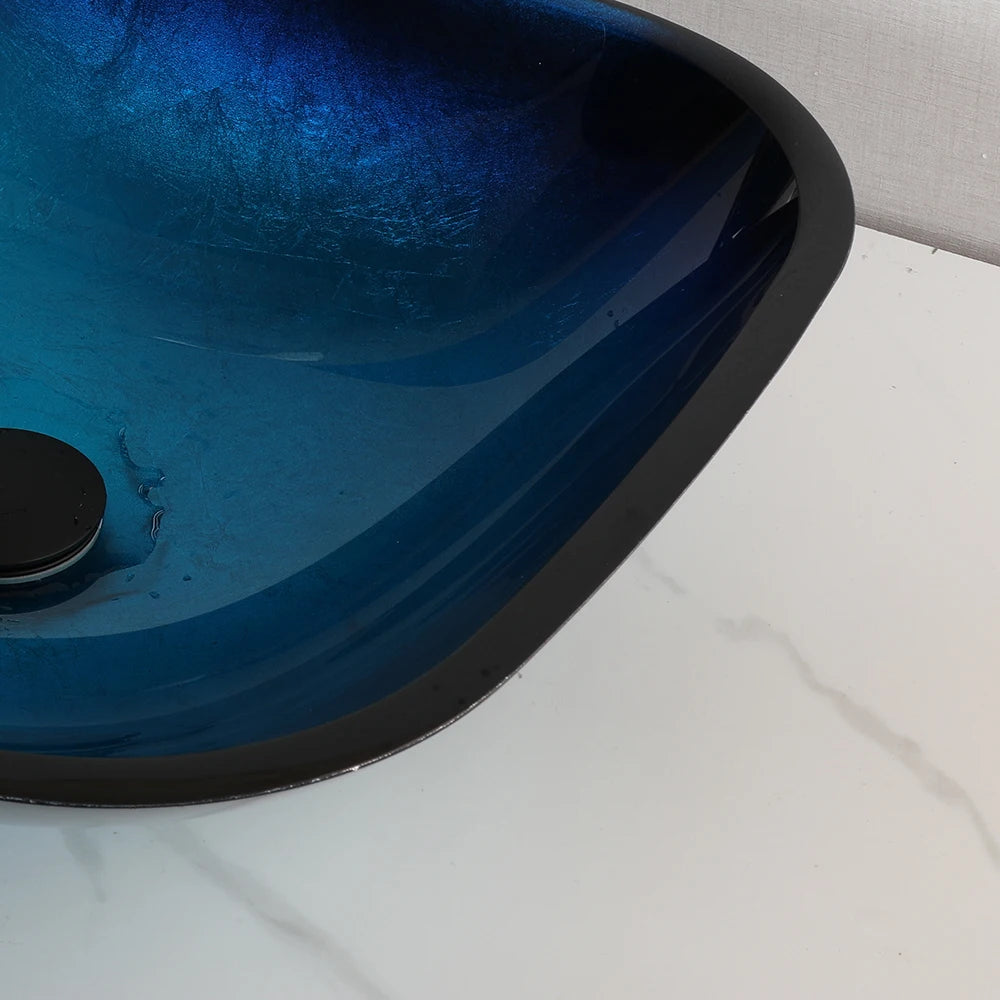 Mekkhalara Tempered Glass Bathroom Vessel Sink With Drain
