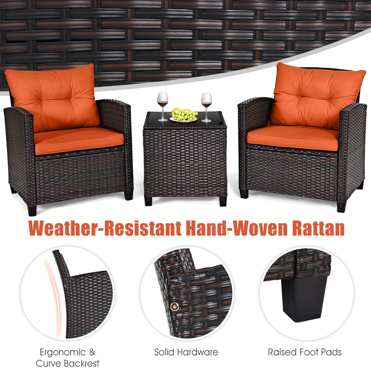Homasis Outdoor Rattan Cushioned Conversation Sofa Set