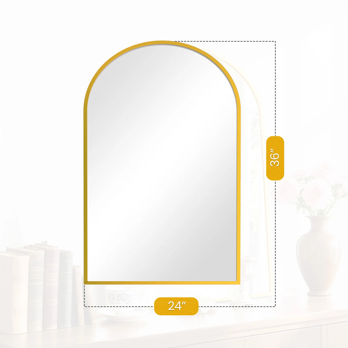 JHK Modern Arched Metal Framed Decorative Wall Mirror