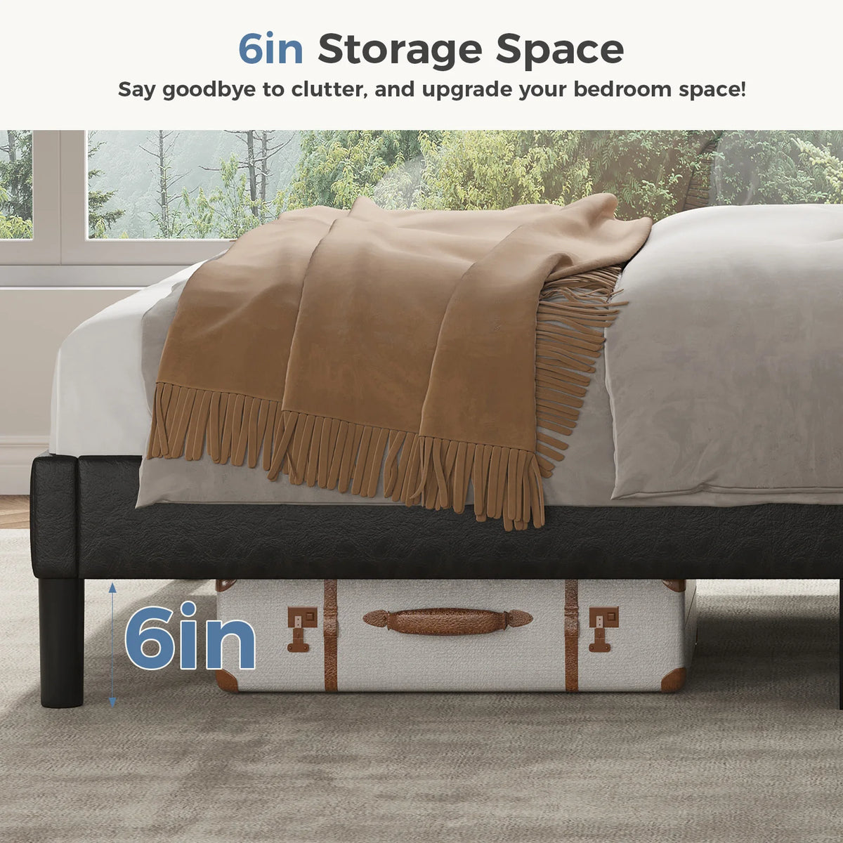 JHK Modern Wingback Platform Bed Frame With Upholstered Headboard Design