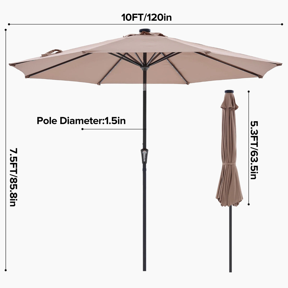 JHK Solar Patio Umbrella With LED Lights And Tilt Crank