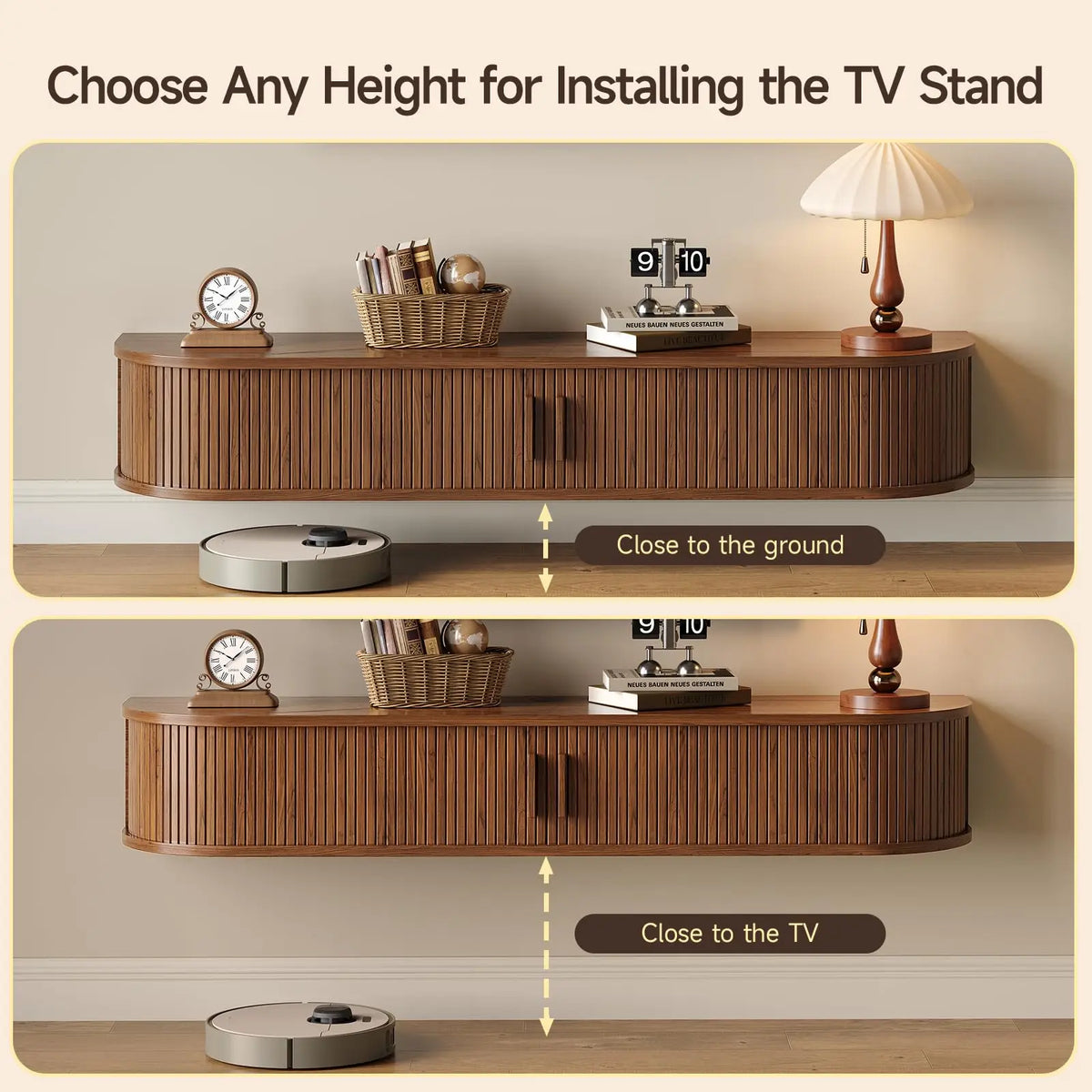 ONBRILL Mid Century Modern Floating TV Console With Power Outlets