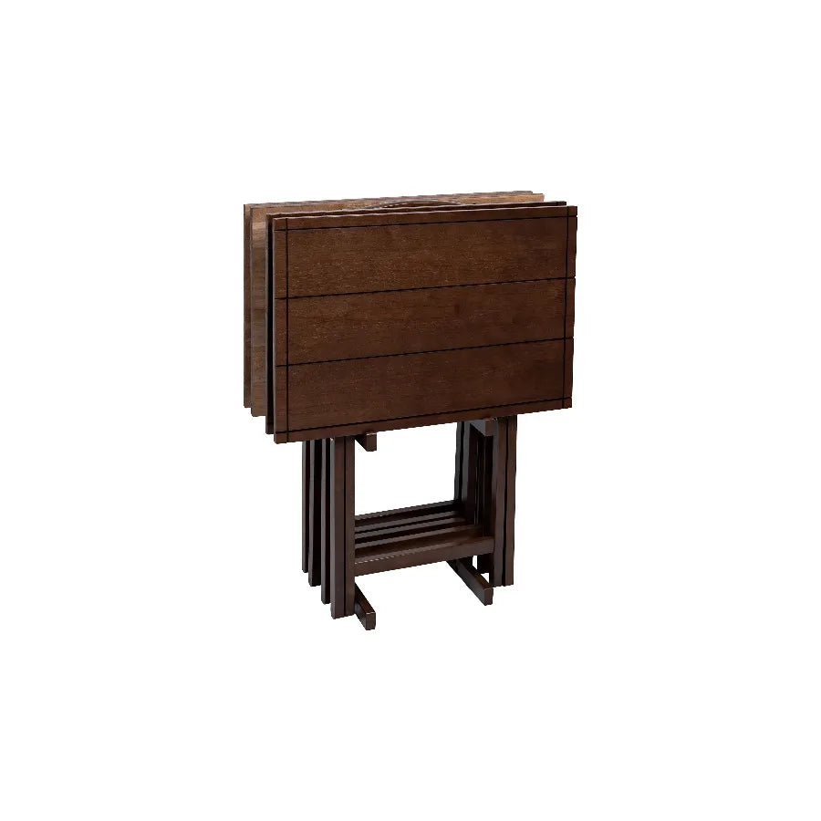 Mainstays Farmhouse Rubberwood Folding TV Tray Set With Storage Rack