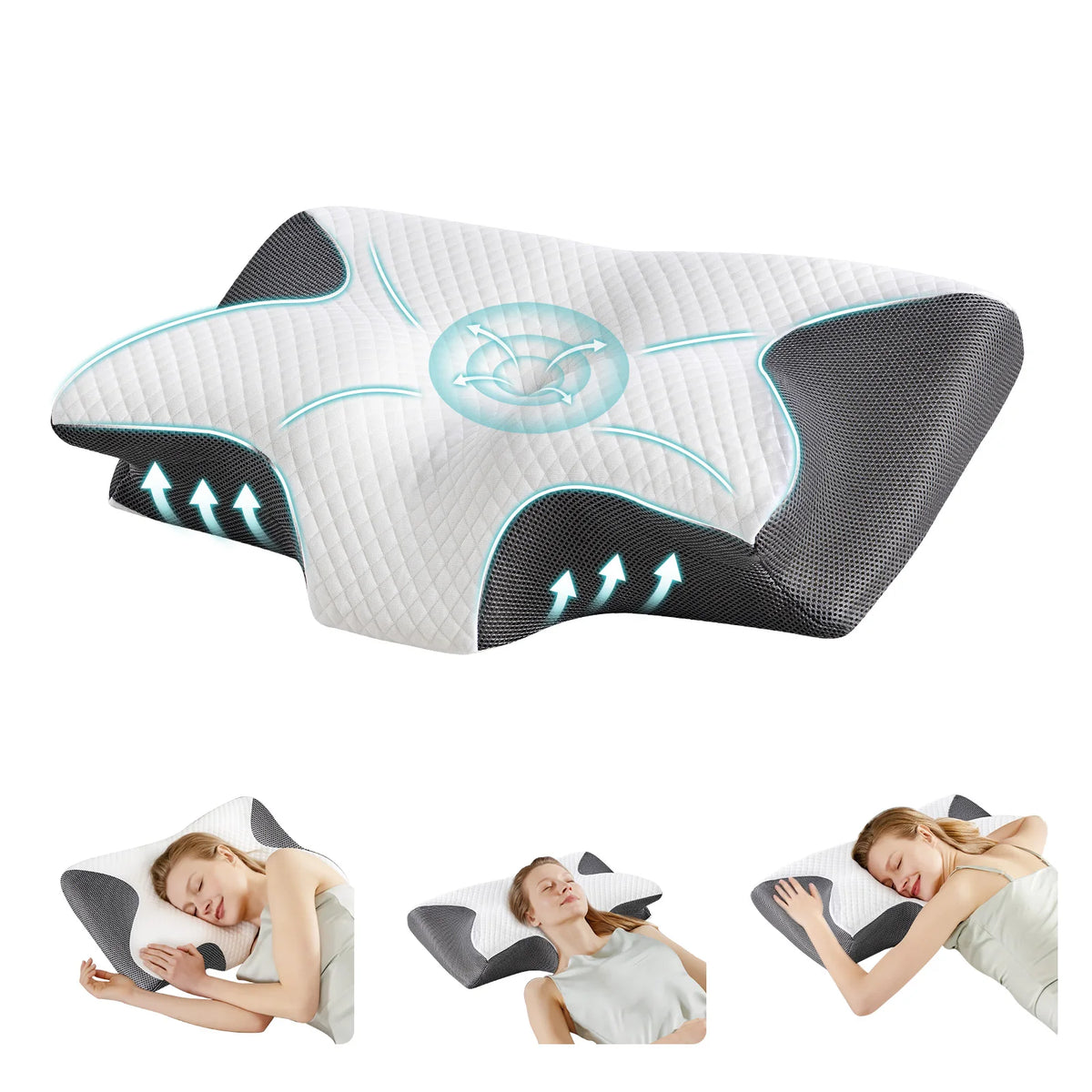 JHK Ergonomic Cervical Memory Foam Pillow With Cooling Cover