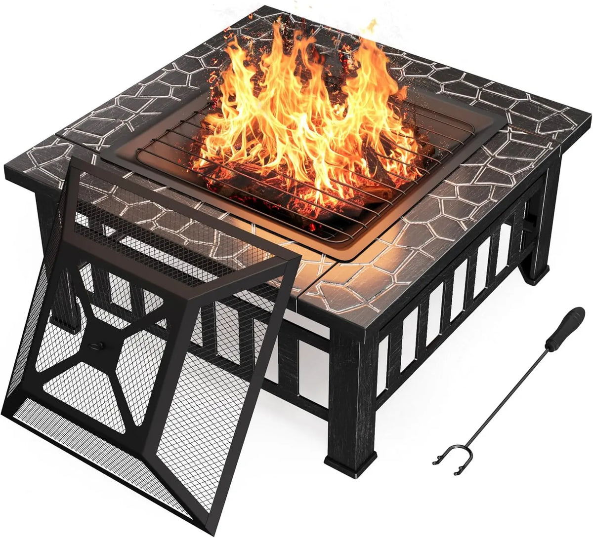Devoko Outdoor Metal Fire Pit Table With Waterproof Cover