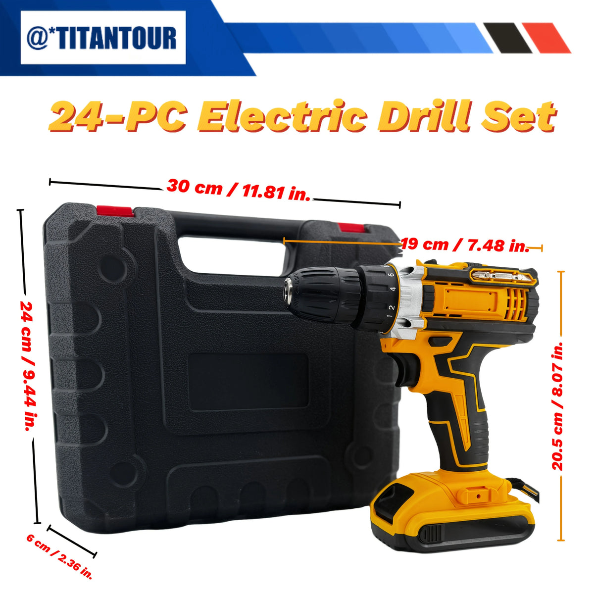 Professional 24 Piece Cordless Drill Kit With Carry Case